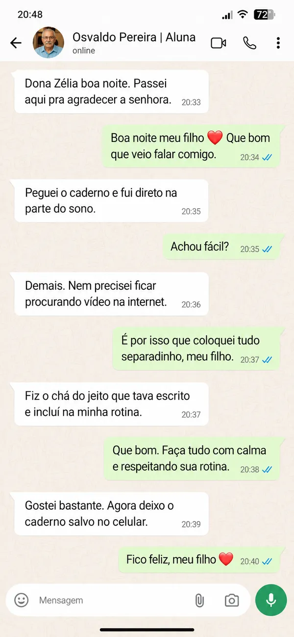 Depoimento real de cliente no WhatsApp