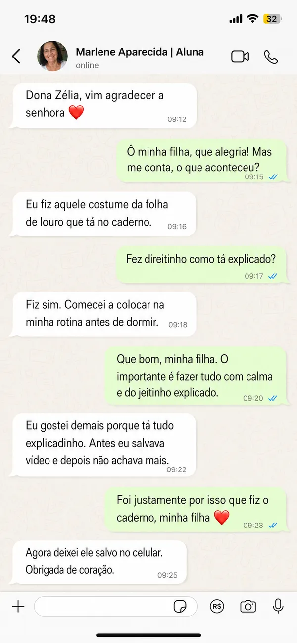Depoimento real de cliente no WhatsApp