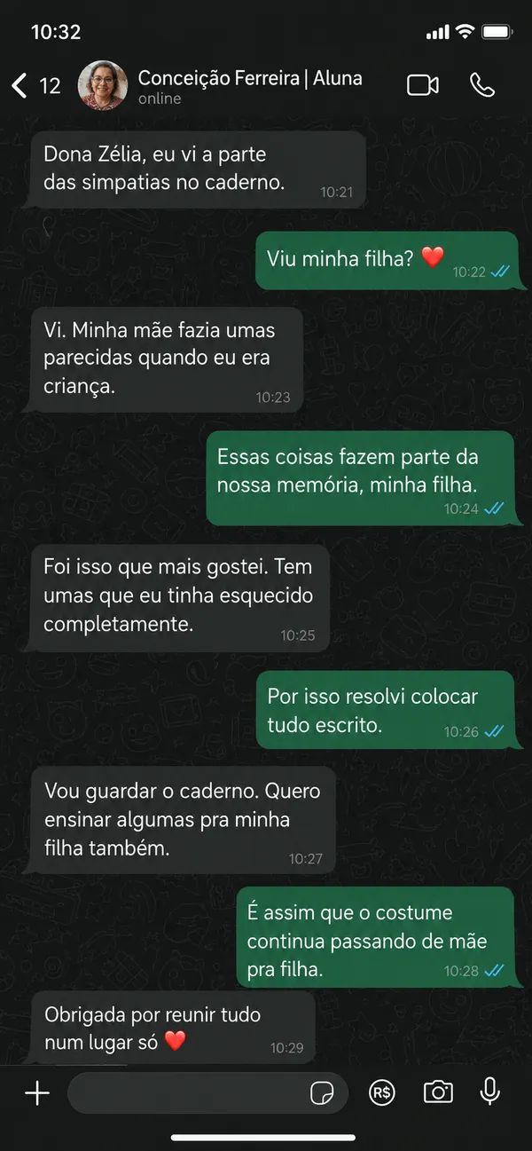 Depoimento real de cliente no WhatsApp