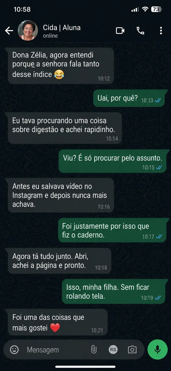 Depoimento real de cliente no WhatsApp